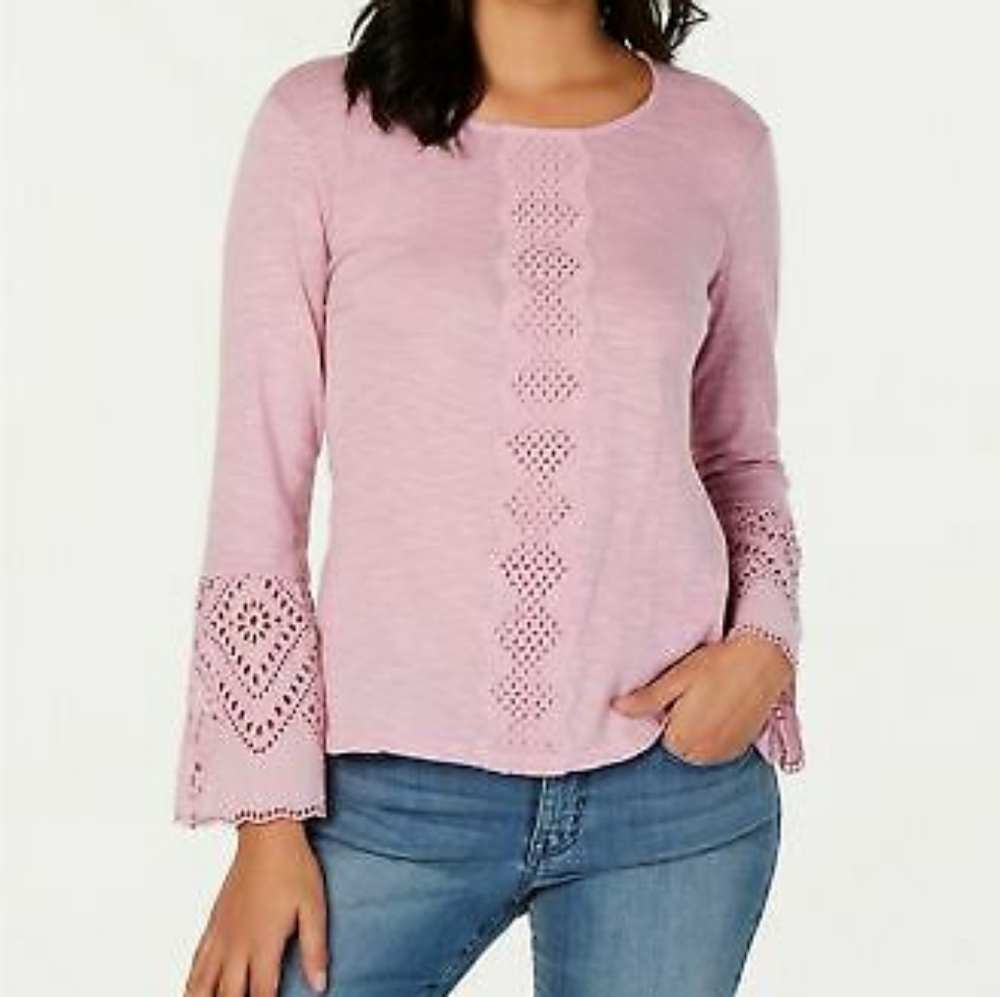 $10 Deals 🤝🔖 Style & Co. Green Scoop Neck Eyelet Long Sleeve Top - size XLarge